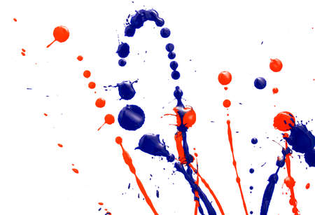 Drops of red and blue paint on a white background. Abstraction