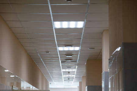 Lighting on the ceiling in the hallway as a background.の写真素材