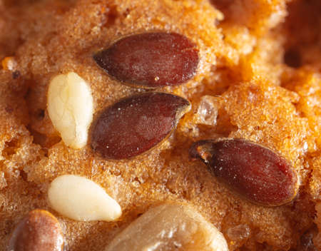 Sesame seeds on a ruddy cupcake. Macroの写真素材