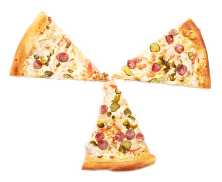 Pizza with sausages and cheese isolated on white background.の写真素材