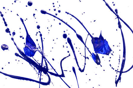 Blots of blue paint on a white background. Close-up