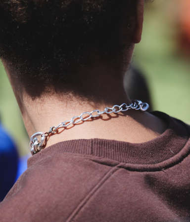 Silver chain around the girl's neck. Macroの写真素材