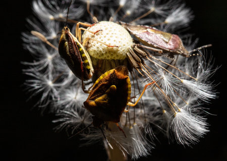 Bedbugs on a dandelion in nature. Macroの写真素材