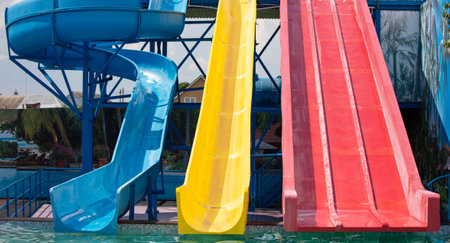Colorful slides in the water park