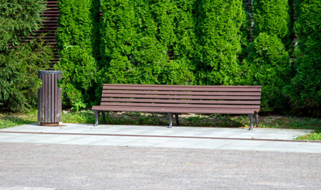 wooden bench in the park.の写真素材