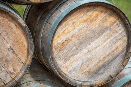 Oak barrels for storing wine.