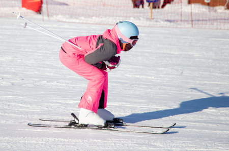 Woman skiing in the snow. Winterの写真素材