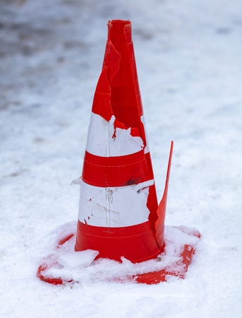 Road stop in the snow in winter.の写真素材