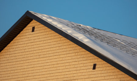 Roof of the house with snow. Winter