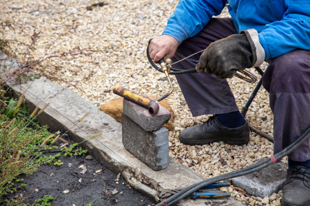 Gas welding of metal at the construction site. Technology
