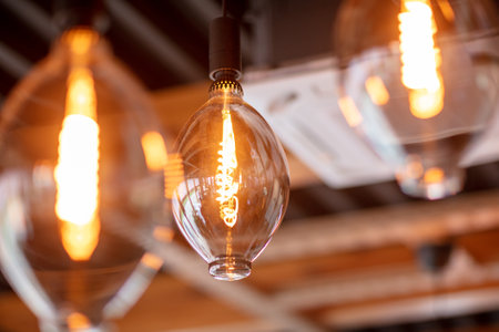 Decorative lamps on the ceiling in a cafe. Interiorの写真素材