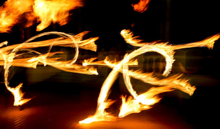 Flame of fire in motion at night. abstract backgroundの写真素材