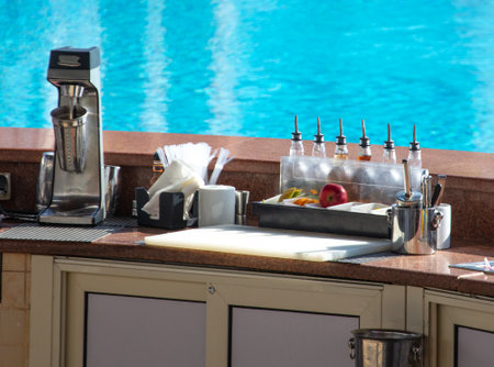 Bar by the blue water of the pool.の写真素材