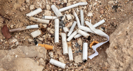 Smoked cigarettes on the ground like garbage.の写真素材