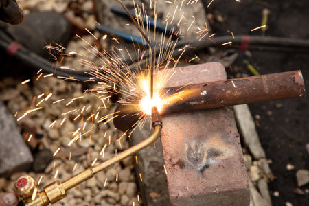 Gas welding of metal at the construction site. Technology