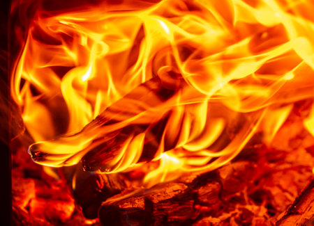 Fire flame from wooden firewood. background.の写真素材