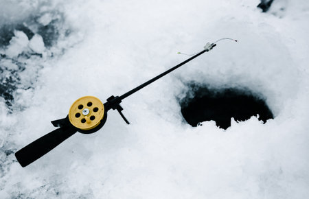 Fishing rod for winter ice fishing. close-up.