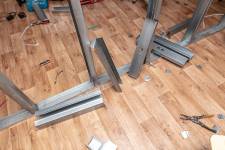 Metal profile frame for the wall in the house.