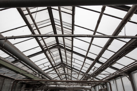 Metal frames inside the greenhouse. technologiesの写真素材
