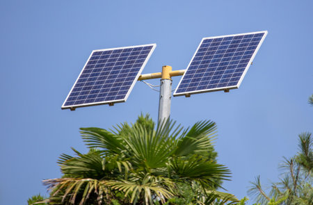 Solar battery against the blue sky.の写真素材