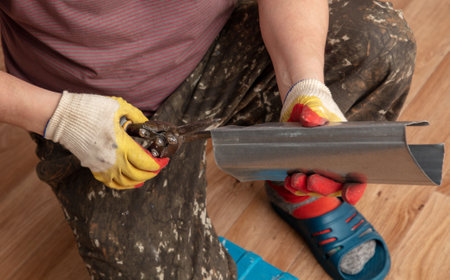 A man cuts a metal profile.の写真素材