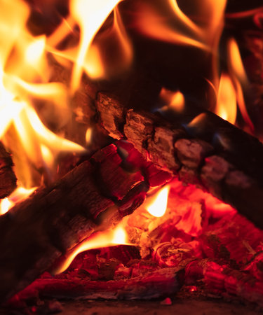 Fire flame from wooden firewood. background.の写真素材