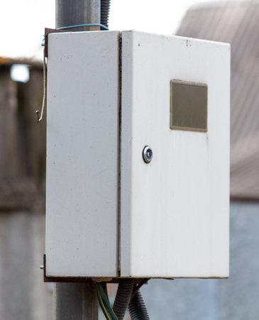 Electrical box on the roof of the house. selective focus.
