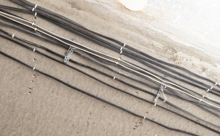 Wiring on the wall of a house under construction.