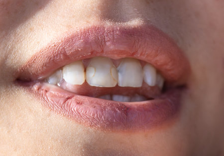 Close-up of the lips of a young caucasian woman.