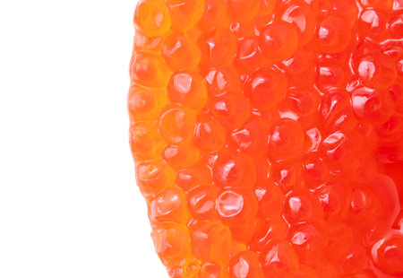 Red salmon caviar isolated on white background.の写真素材