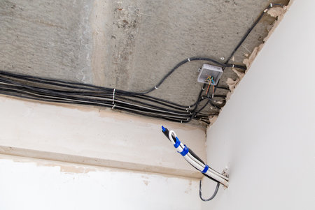 Wiring on the wall of a house under construction.