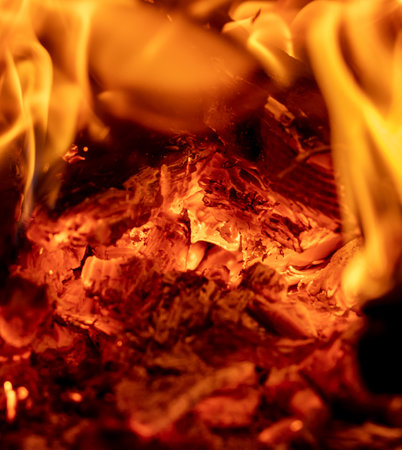 Fire flame from wooden firewood. background.