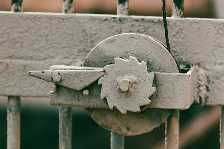 old iron gate with rusty lock, retro vintage style.の写真素材