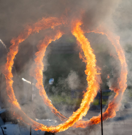 Round hoop of fire flame.の写真素材
