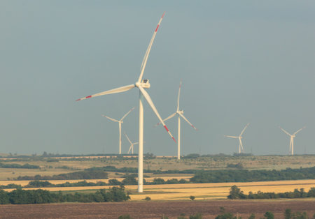 Wind power plants in nature. Technologies.の写真素材