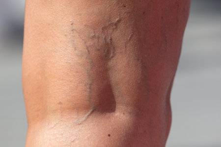 Close-up of veins on the skin of the leg.の写真素材