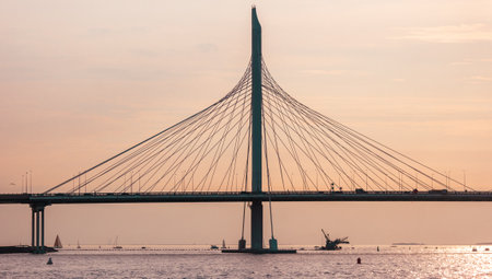 Bridge on the river at sunset.