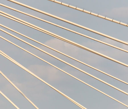 Supports of a large bridge at sunset.