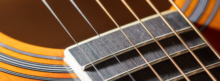 Strings on an acoustic guitar. close-up.