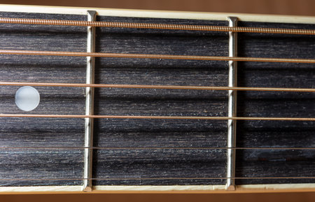 Strings on an acoustic guitar. close-up.