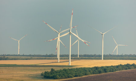 Wind power plants in nature. Technologies.の写真素材