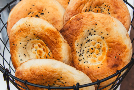 Baked flatbreads on the table.