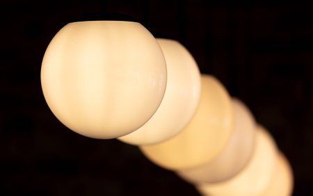 Ball-shaped chandeliers in the bar as an interior.の写真素材