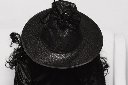 Close-up of a black sorceress hat.の写真素材