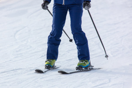 Men ski on snow in winter.の写真素材