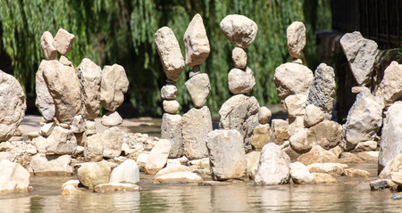 Cairns on the river. Close-up.