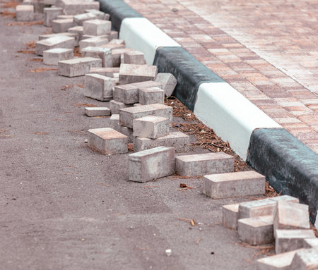 Repair of paving slabs on the road.の写真素材