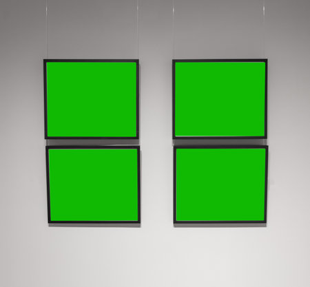 Pictures on the wall with a green background for your photos.