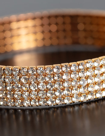 Gold bracelet with precious stones isolated on a black background.