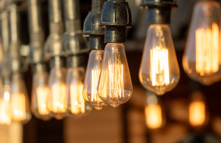 Light bulbs in the bar as decoration.の写真素材
